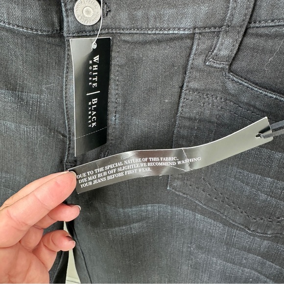 White House Black Market Flare Black Denim Trousers Pocket Front Size 10 - Picture 12 of 13